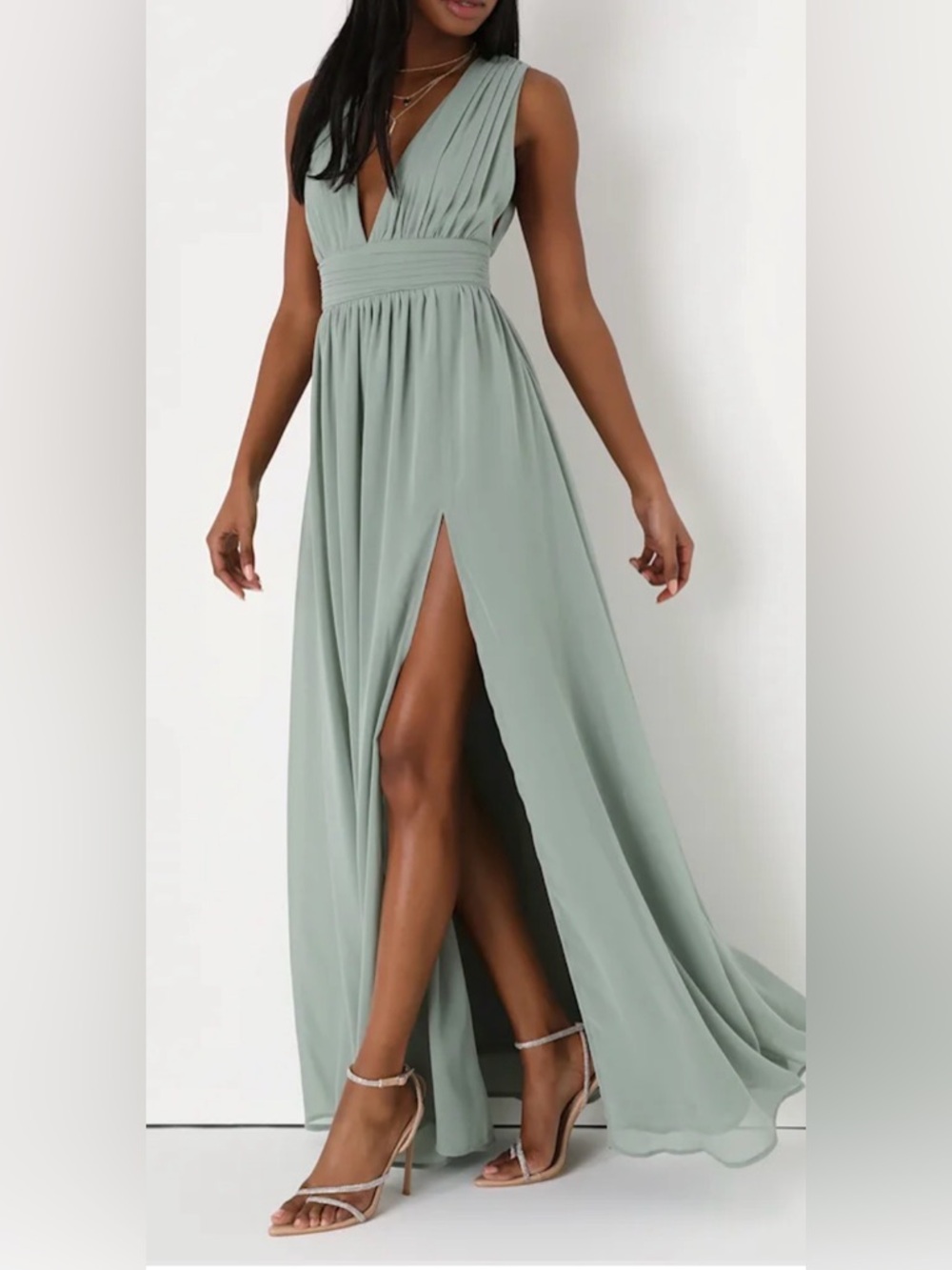 Lulus Heavenly Hues Sage Brush Maxi Dress Bridesmaid Dance NWT Small *SPOT* - Picture 13 of 13
